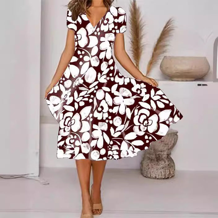 stilla-chic-floral-print-v-hals-kortaermet-dress_1.jpg Stilla | Chic Floral Print V-Hals Kortærmet Dress