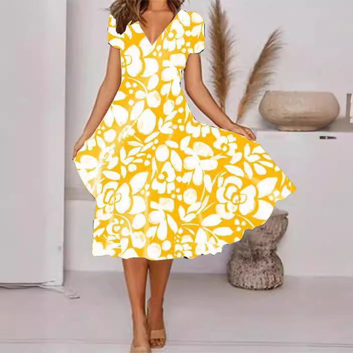 stilla-chic-floral-print-v-hals-kortaermet-dress_2.jpg Stilla | Chic Floral Print V-Hals Kortærmet Dress