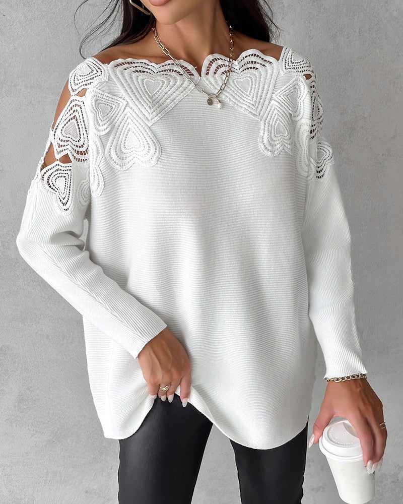 Stilla | Enfarvet Patchwork Trøje Med Blonder