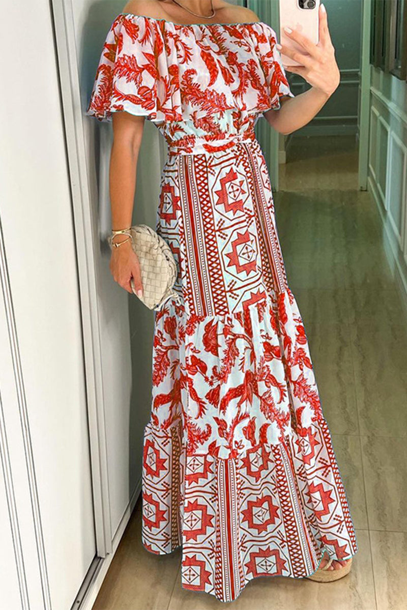 Stilla | Mode Elegant Print Print Af Skulderen Af Skulderen Kjoler