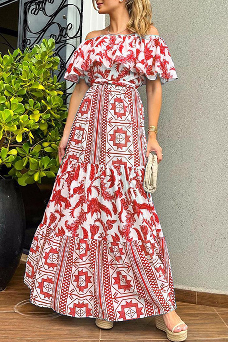 Stilla | Mode Elegant Print Print Af Skulderen Af Skulderen Kjoler