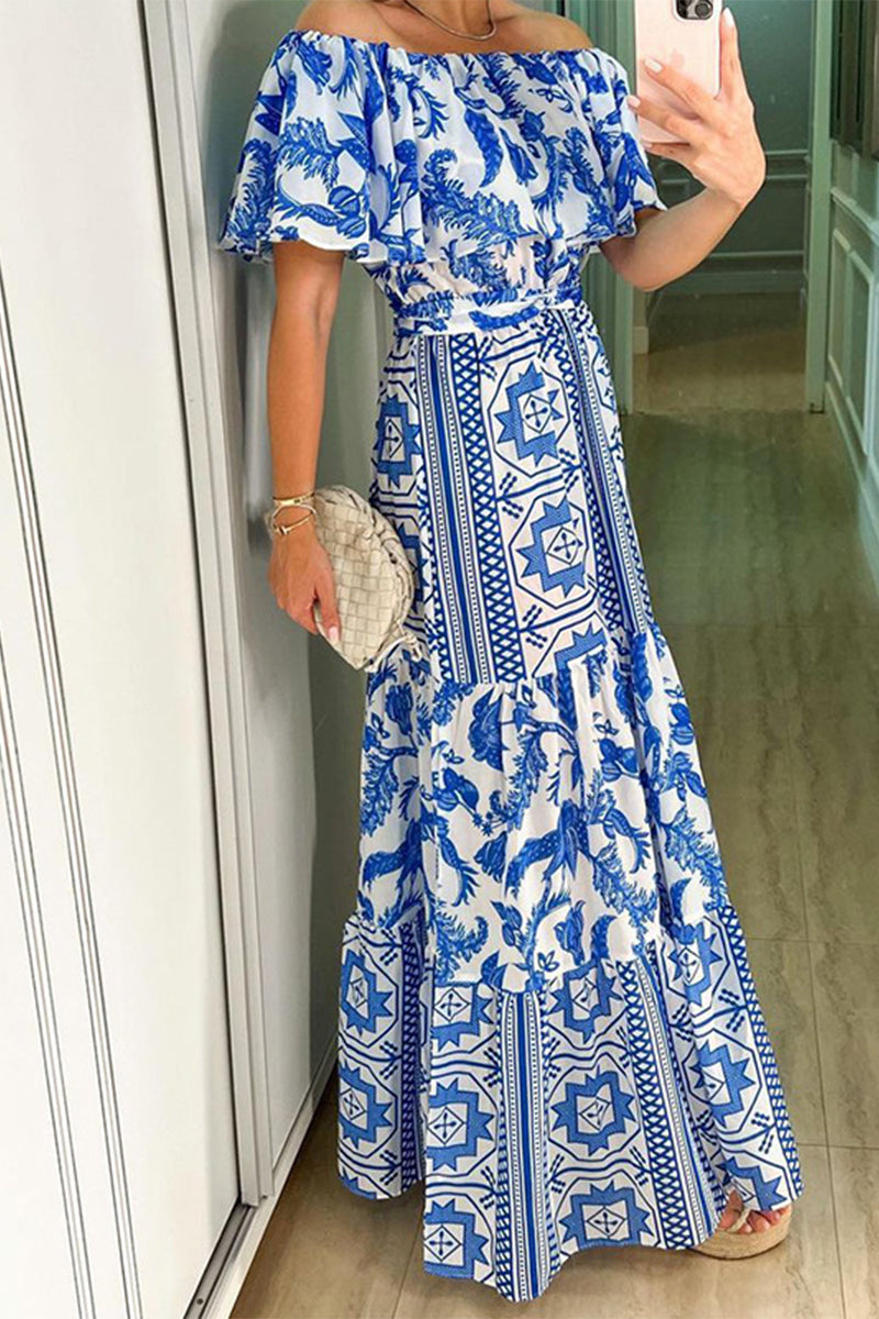 Stilla | Mode Elegant Print Print Af Skulderen Af Skulderen Kjoler