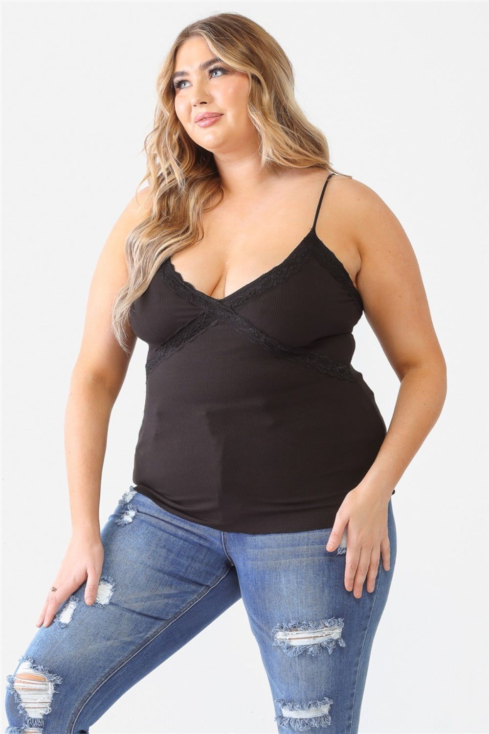 Stilla | Plus Size Blonder Detail V-Hals Cami på udsalg