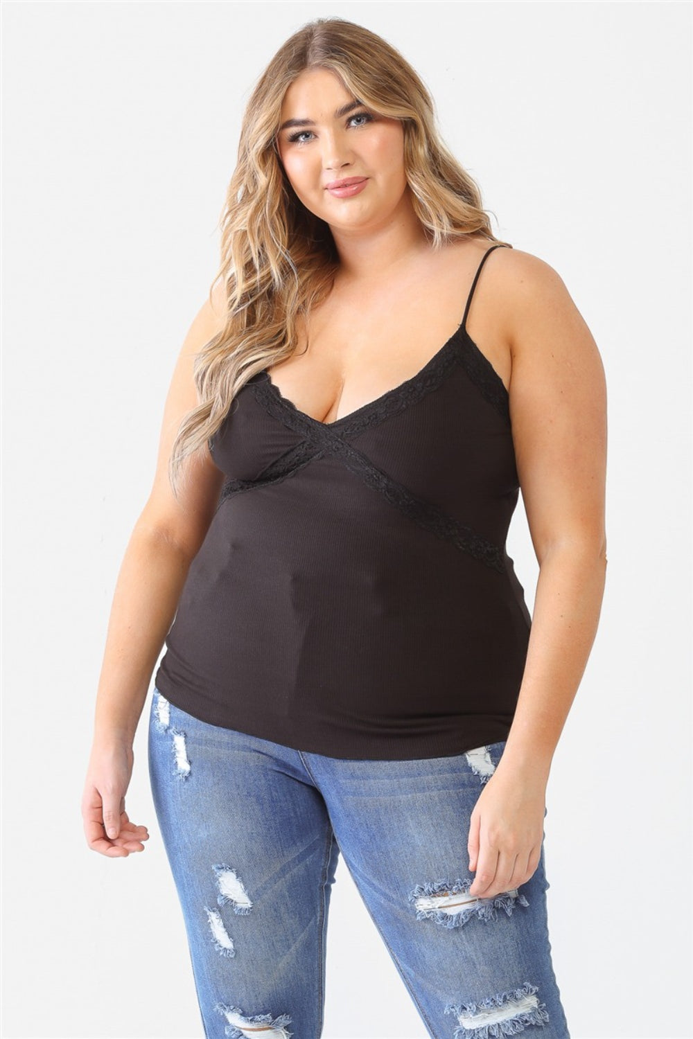 Stilla | Plus Size Blonder Detail V-Hals Cami på udsalg