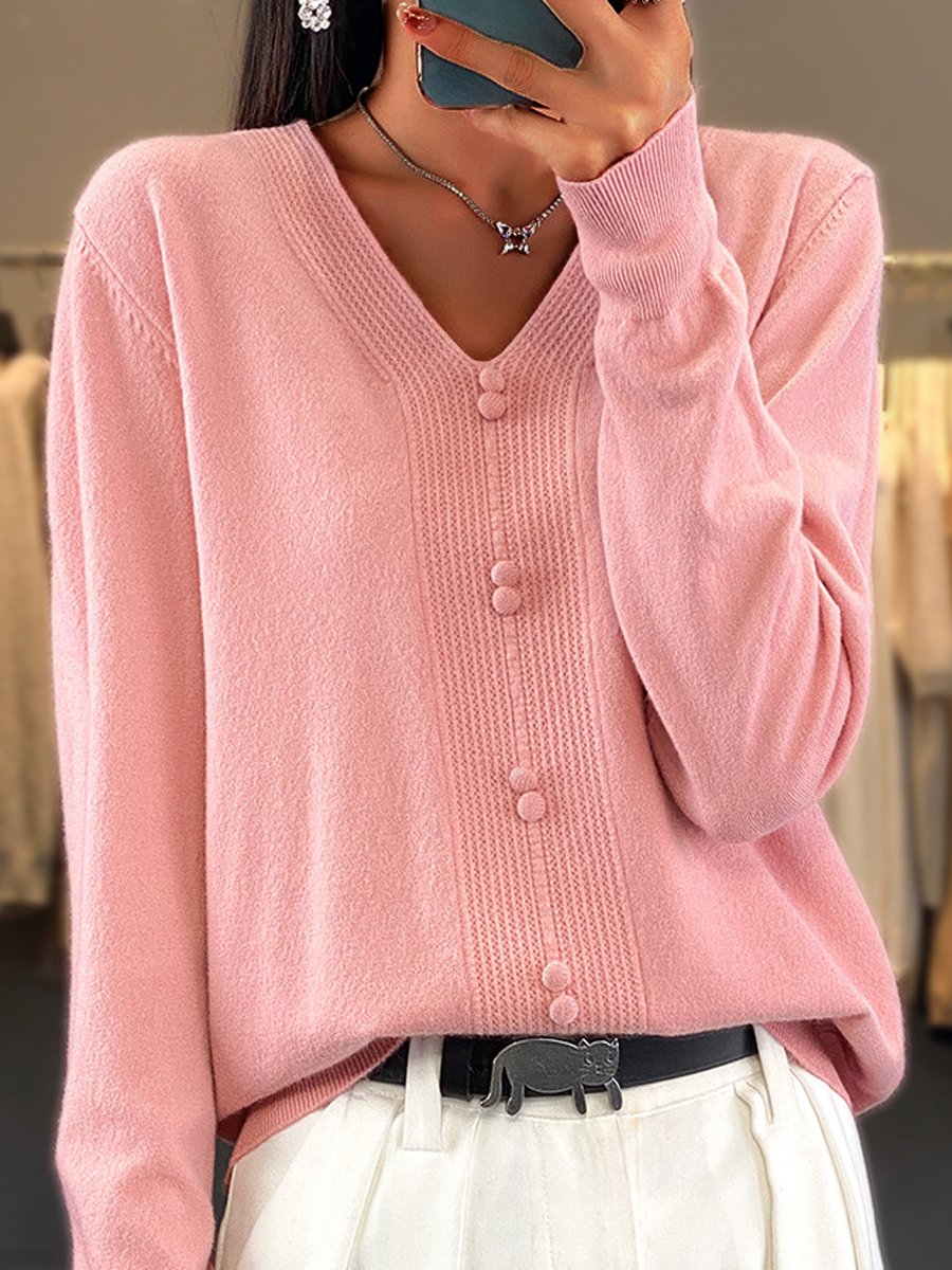 Stilla | Sweater Afslappet V Hals Knap