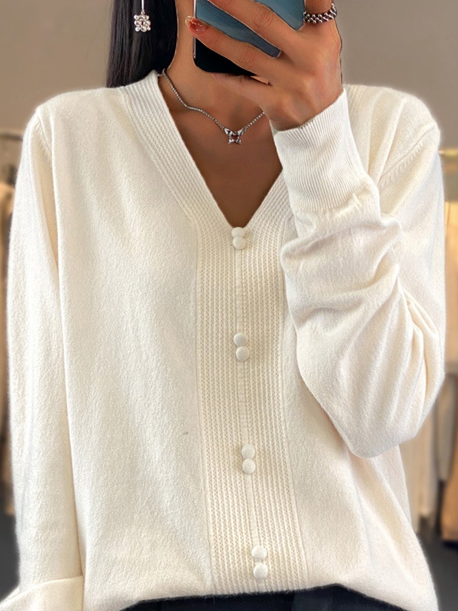 Stilla | Sweater Afslappet V Hals Knap