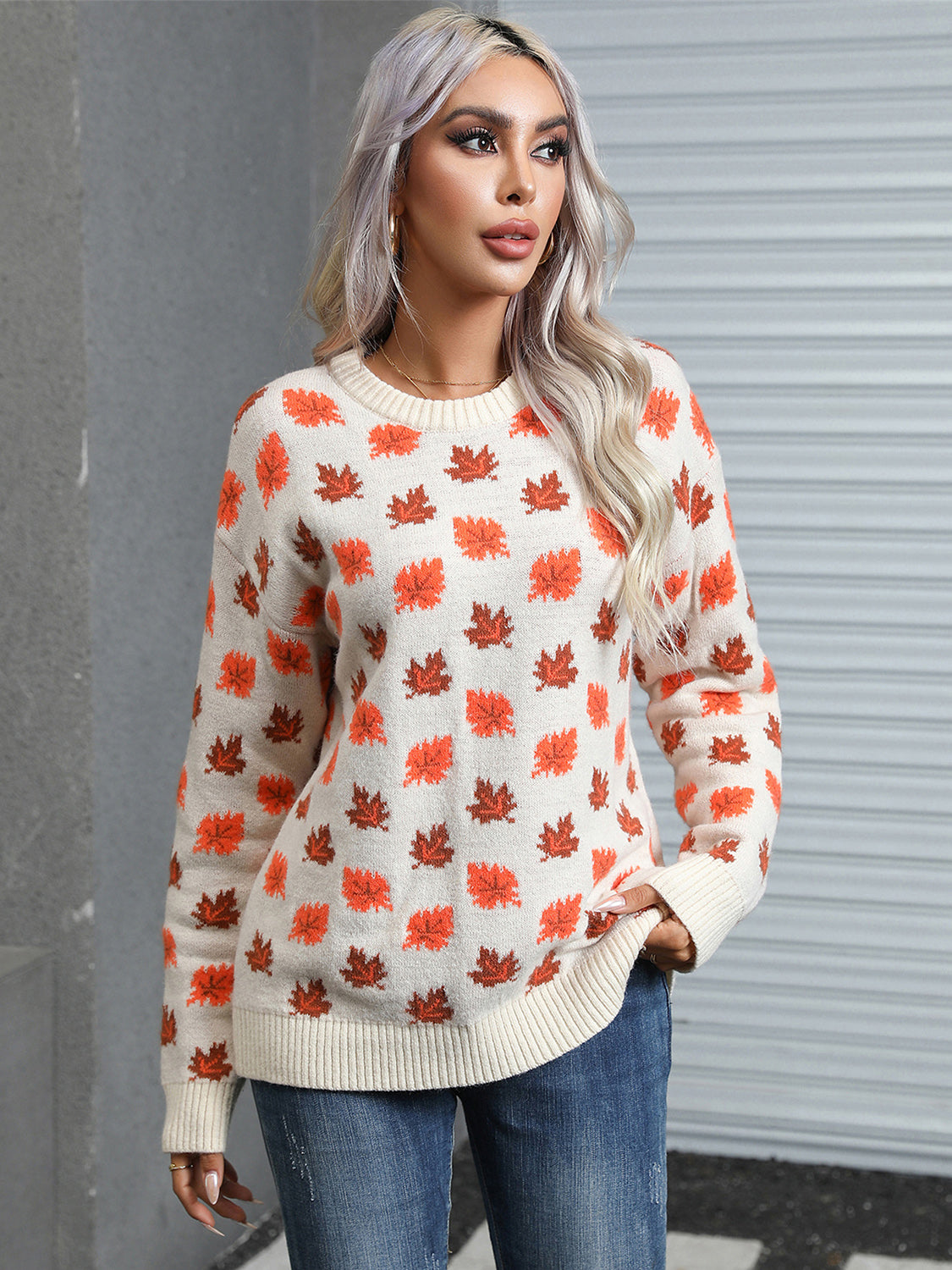 Stilla | Wings Ahornblad Rund Hals Langærmet Sweater