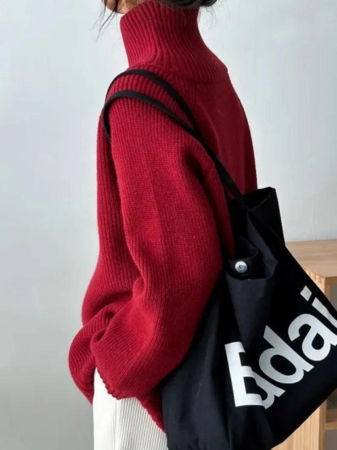 Stilla | Ensfarvet Rød Sweater Med Ståkrave Rabat