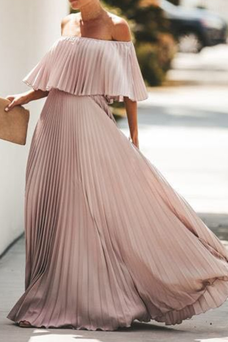 Stilla | Mode Solid Split Joint Off the Shoulder Lagkage Nederdele Kjoler