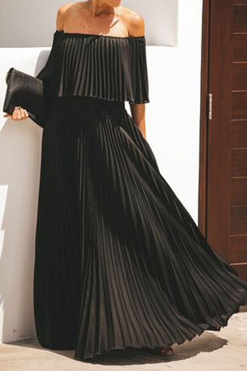 Stilla | Mode Solid Split Joint Off the Shoulder Lagkage Nederdele Kjoler