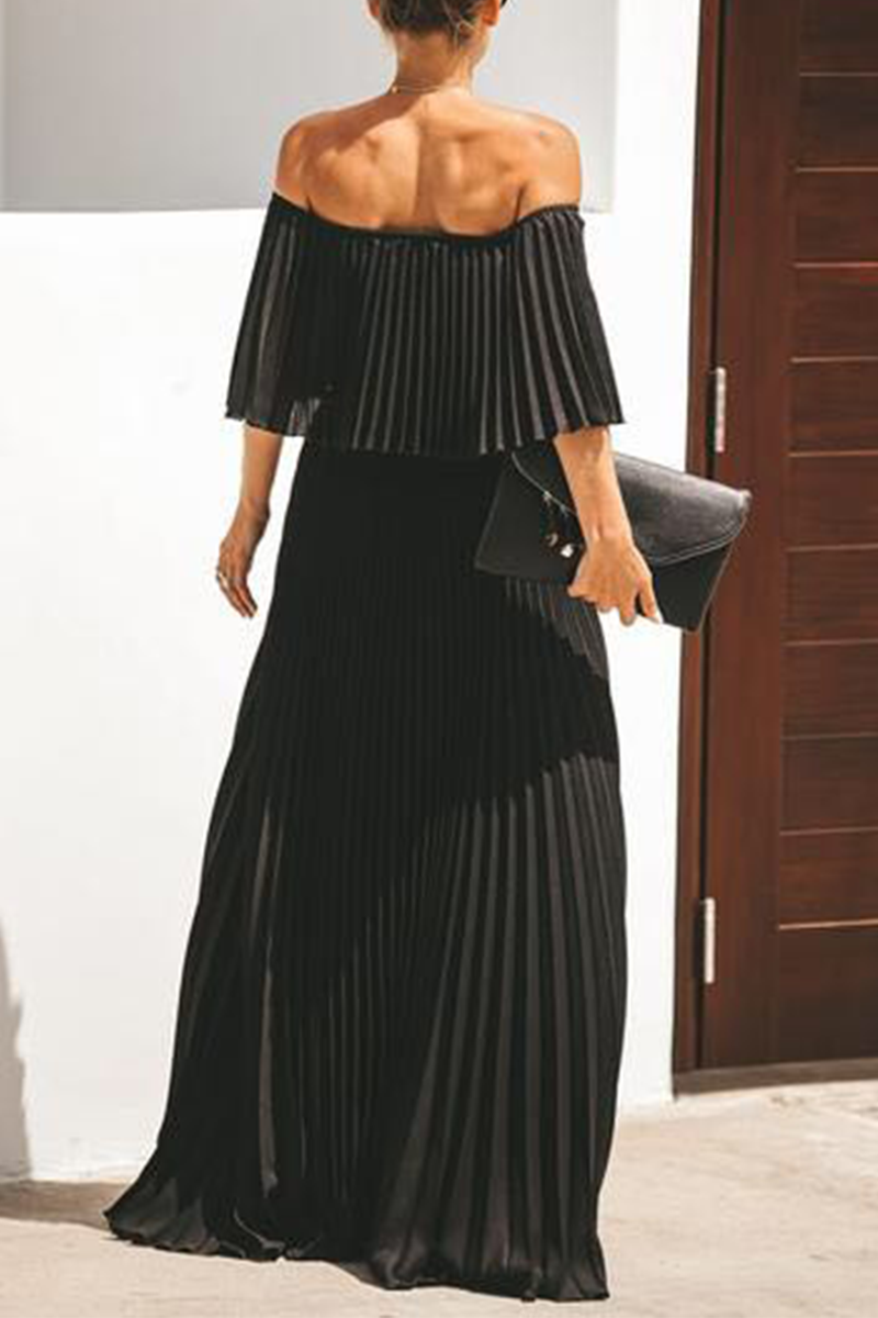 Stilla | Mode Solid Split Joint Off the Shoulder Lagkage Nederdele Kjoler