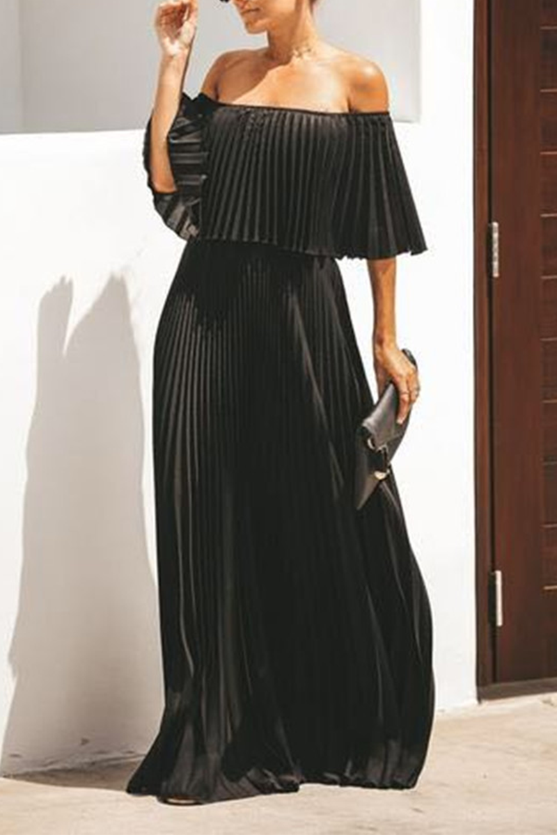 Stilla | Mode Solid Split Joint Off the Shoulder Lagkage Nederdele Kjoler