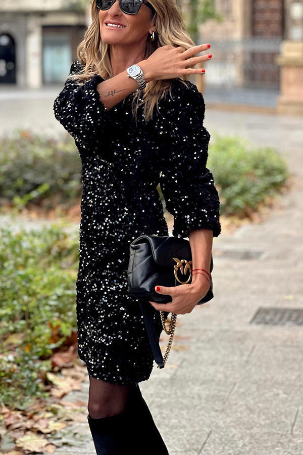 Stilla | All That Glitters Puffy Sleeves Pailletter Mini Kjole