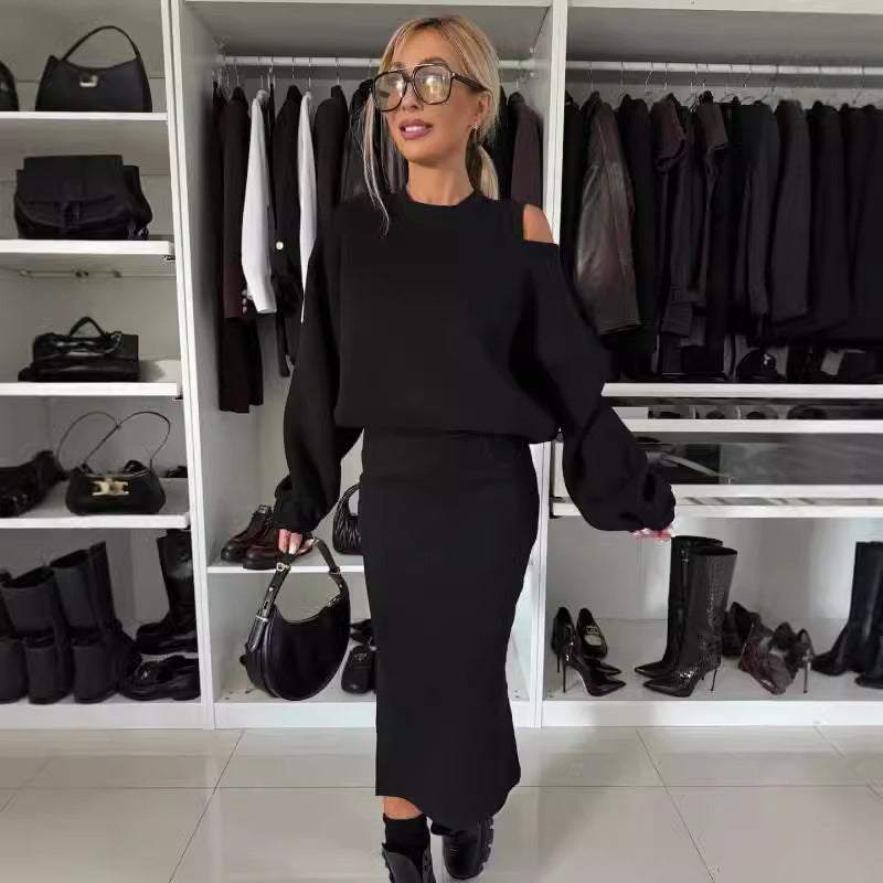 Stilla | Batwing Ærme Sweater og Lang Nederdel Sæt Rabat