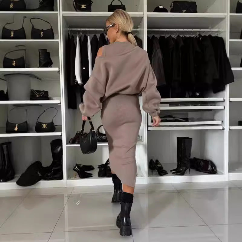 Stilla | Batwing Ærme Sweater og Lang Nederdel Sæt Rabat