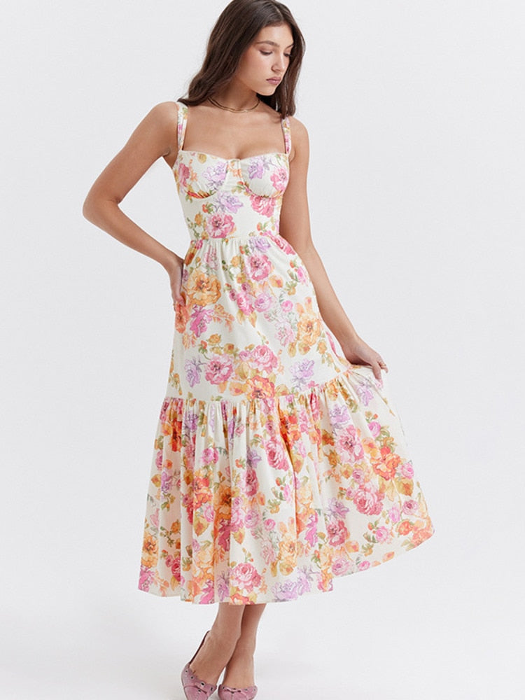 Stilla | Blomster Print Spaghetti Midi Kjoler på udsalg