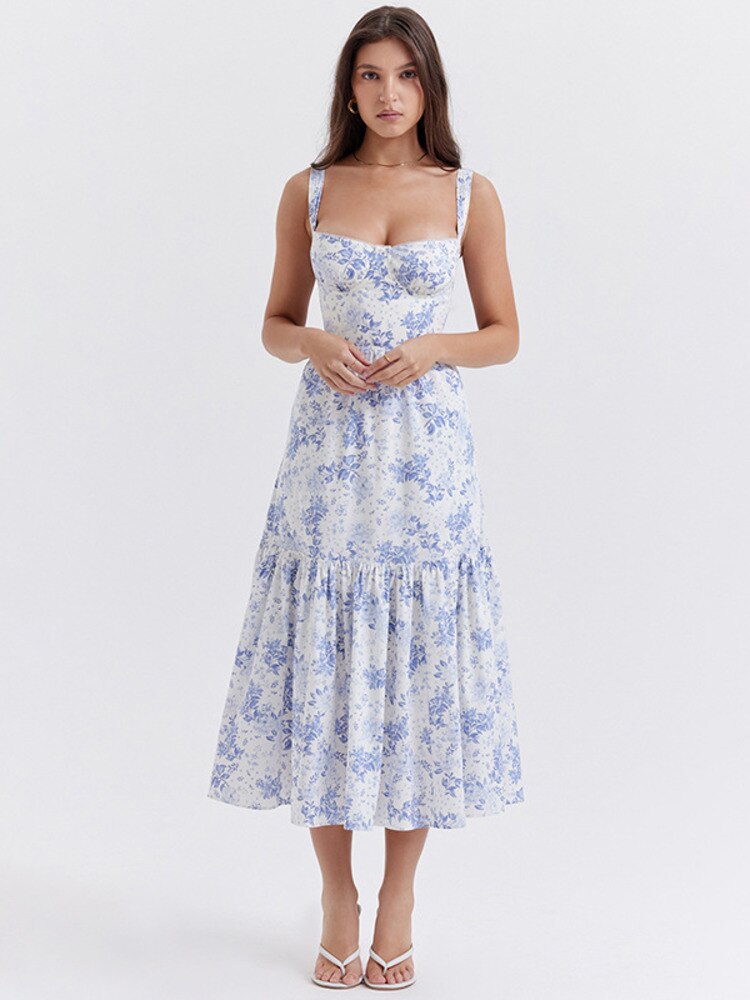Stilla | Blomster Print Spaghetti Midi Kjoler på udsalg