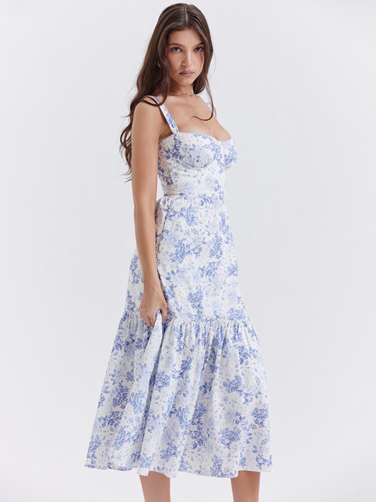 Stilla | Blomster Print Spaghetti Midi Kjoler på udsalg