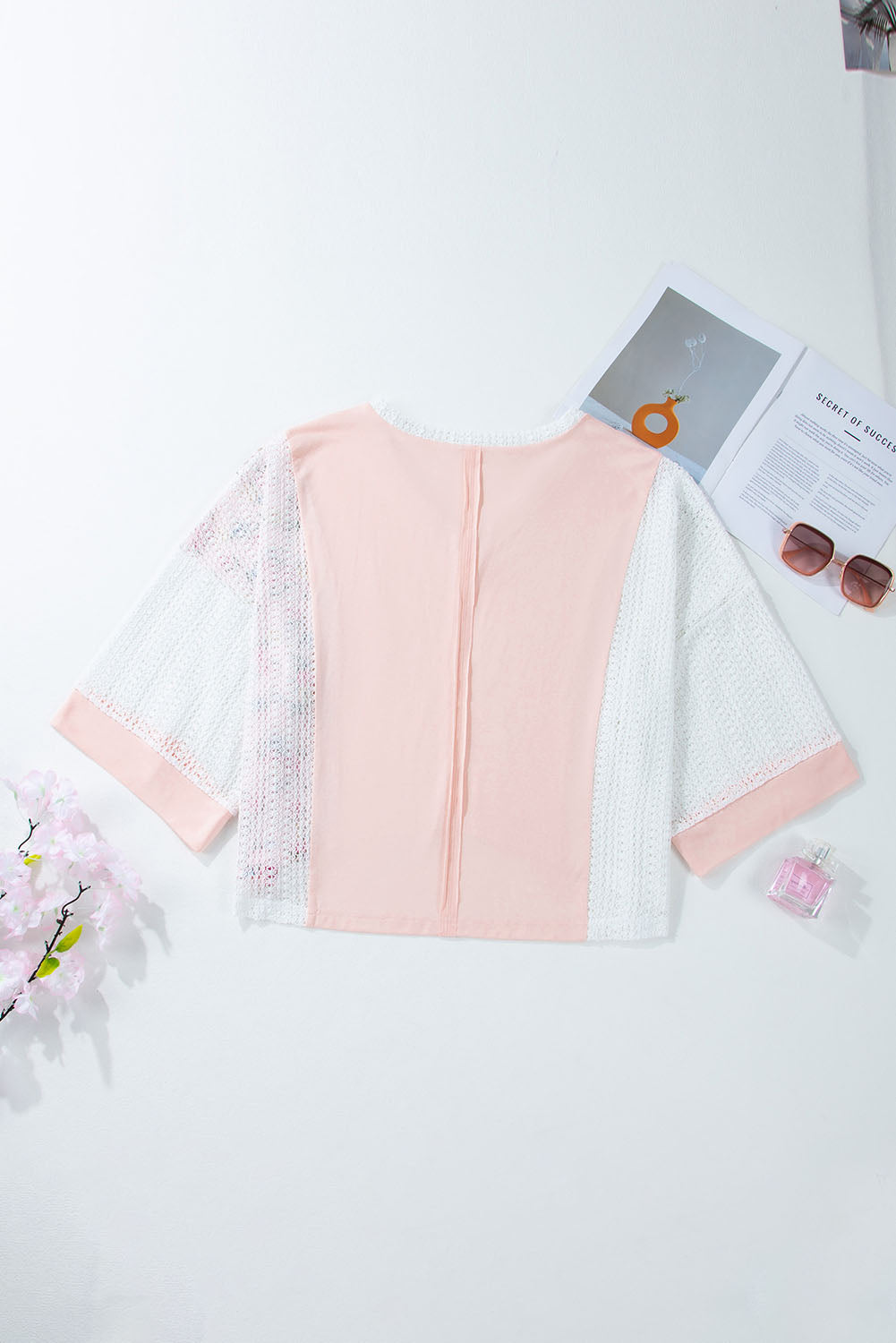 Stilla | Gennembrudt floral V-hals bluse med tre fjerdedele ærmer