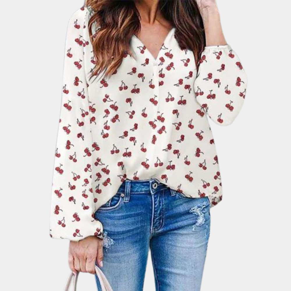Stilla | Chic Kvinders Kirsebærprint Skjorte.