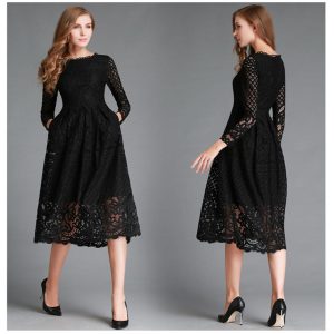 Stilla | Elegant Blonde Langærmet Slim Fit Midi Kjole