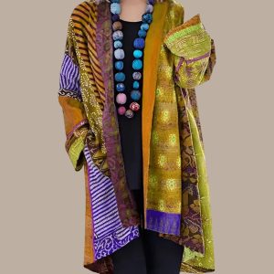 Stilla | Farverig Patchwork Kimono med Teksturerede Lag