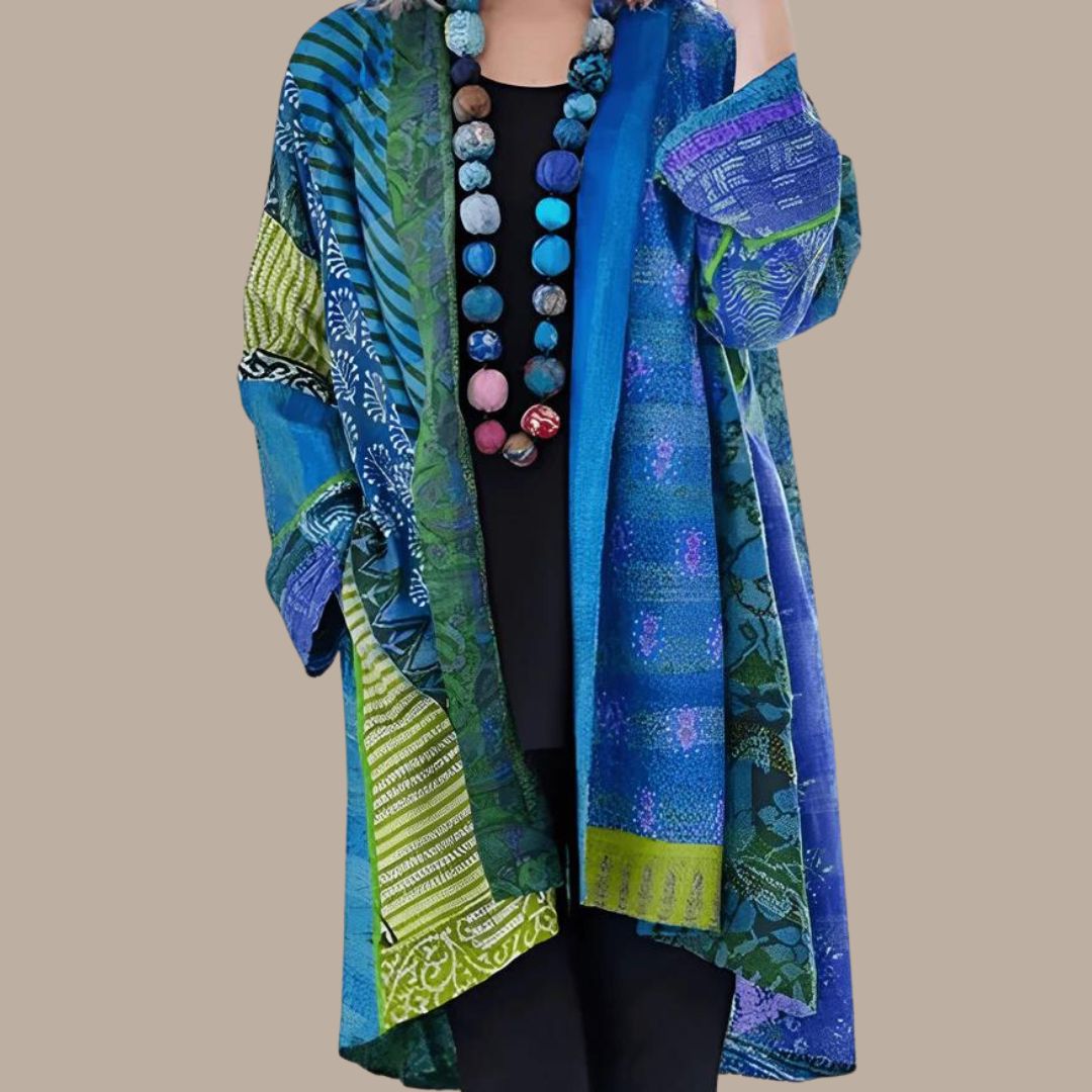 Stilla | Farverig Patchwork Kimono med Teksturerede Lag