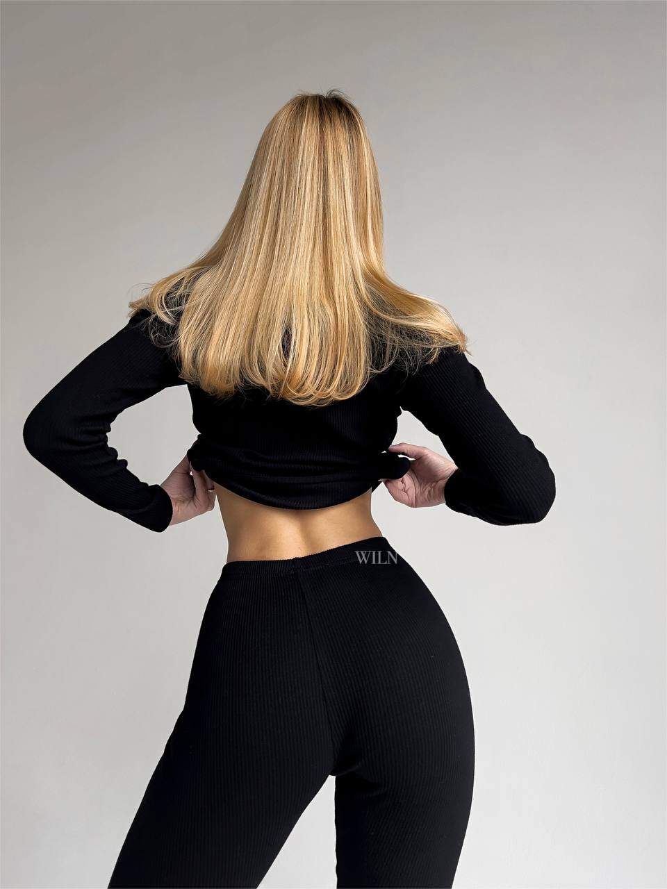 Stilla | Personaliseret Sort Ribbet Bomulds Loungewear Levere