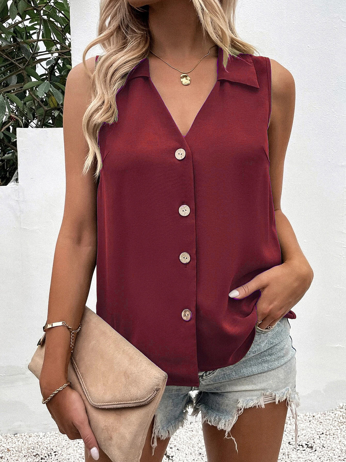 Stilla | Plus size Johnny-krave Button-Up Tank