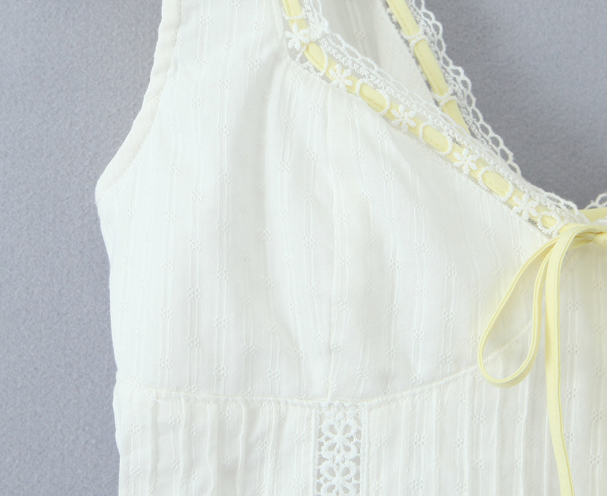 Stilla | Sommer Kvinder Franske Sexede Retro Dovne Fyrkantet Krave Bag Træk Snor Tied Slim Fit Sling Kjole på udsalg