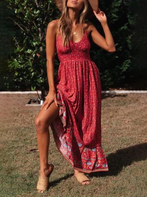 Stilla | Bohemian V-hals Blomster Sling Kjole