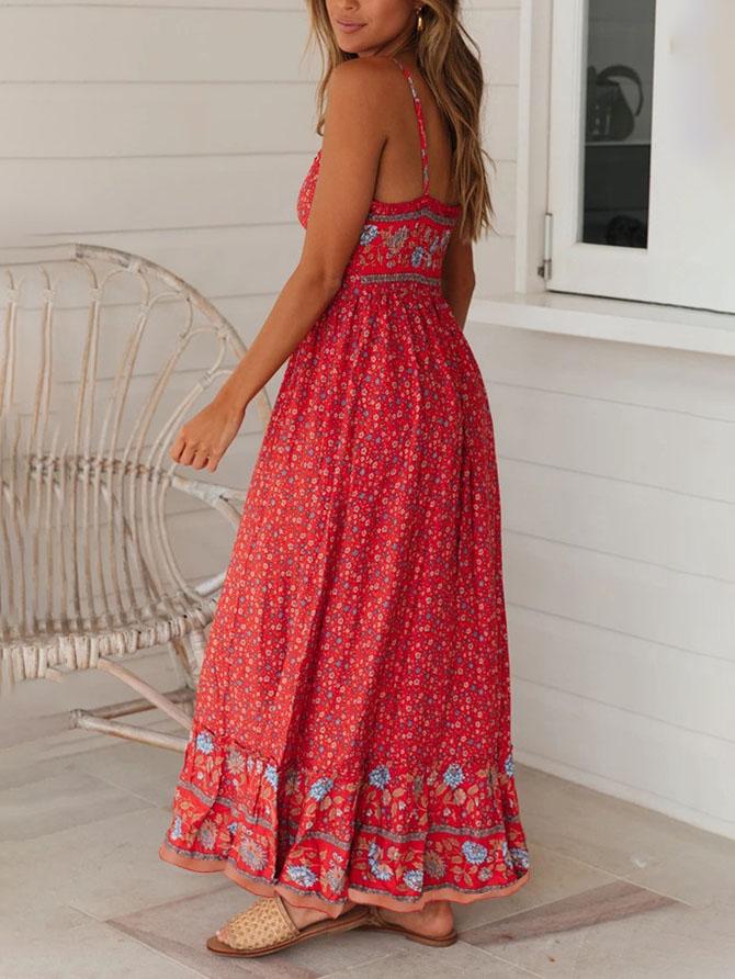 Stilla | Bohemian V-hals Blomster Sling Kjole