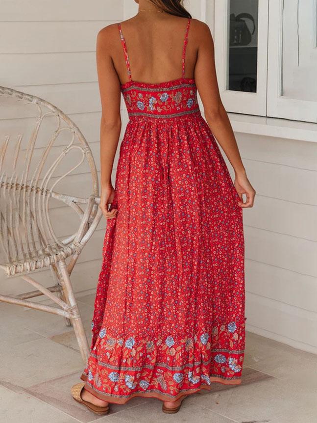 Stilla | Bohemian V-hals Blomster Sling Kjole