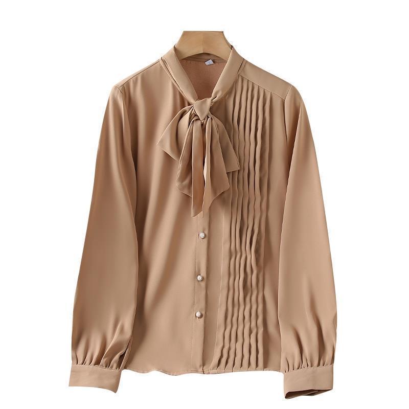 Stilla | Chiffon Langærmet skjorte med snørring i lys brun