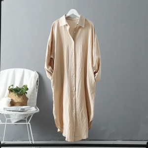 Stilla | Linned Bomulds Halv Lang Bluse Kjole