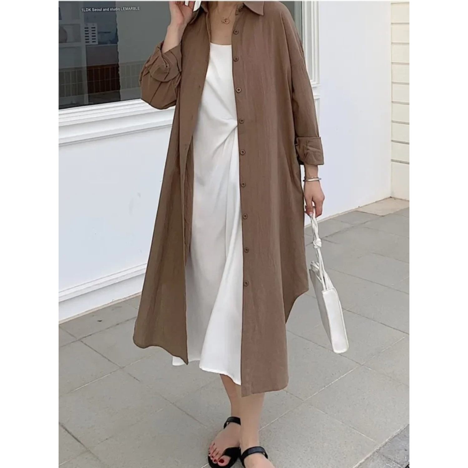 Stilla | Linned Bomulds Halv Lang Bluse Kjole