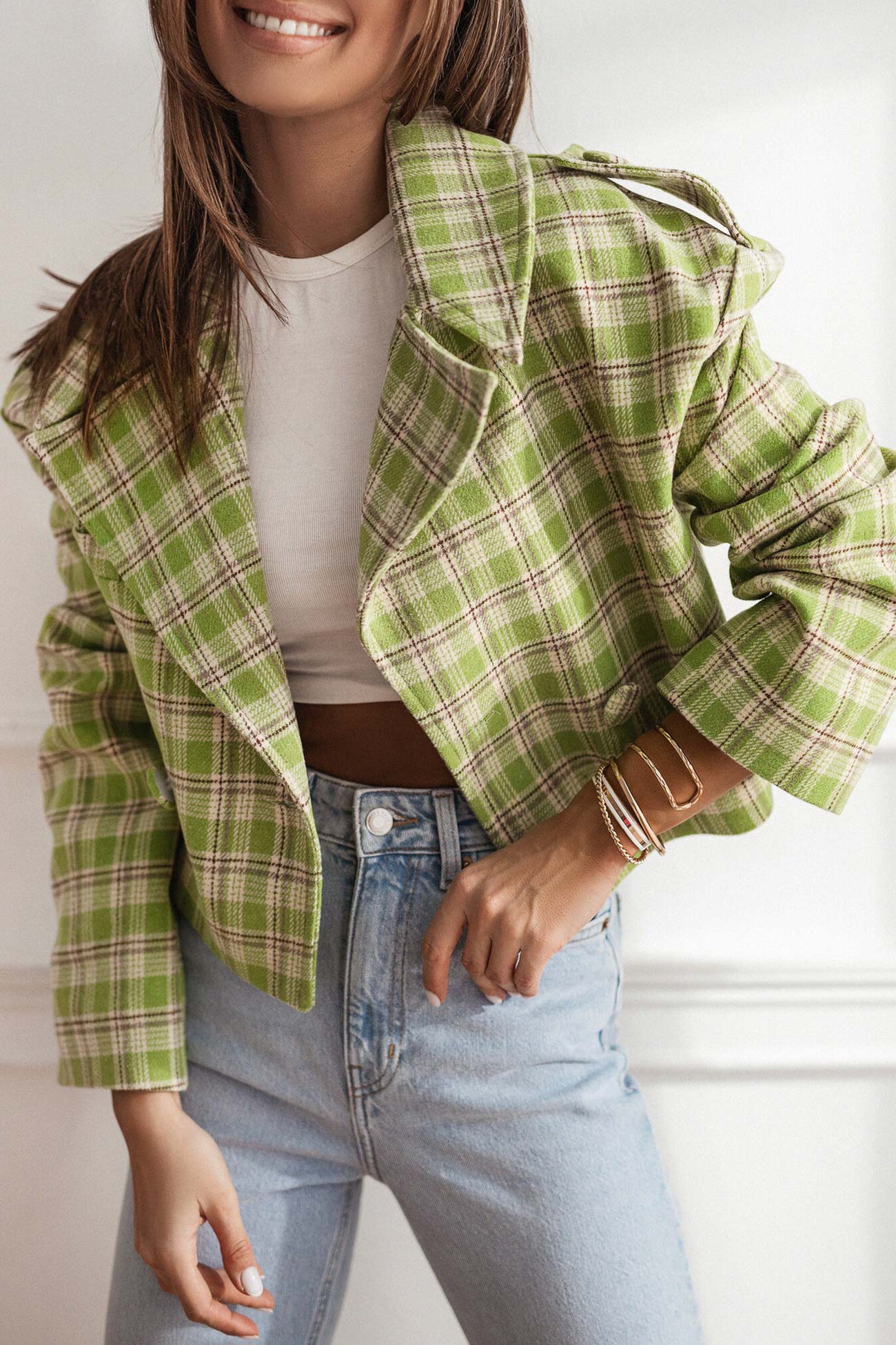 Stilla | Rutig Kort Blazer Med Knaplukning Online