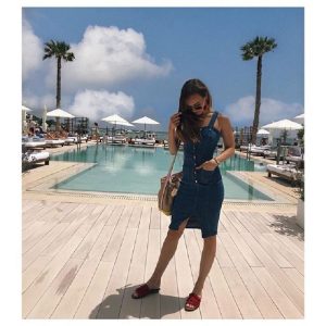 Stilla | Blå Denim Spaghetti Strop Bodycon Midi Kjoler