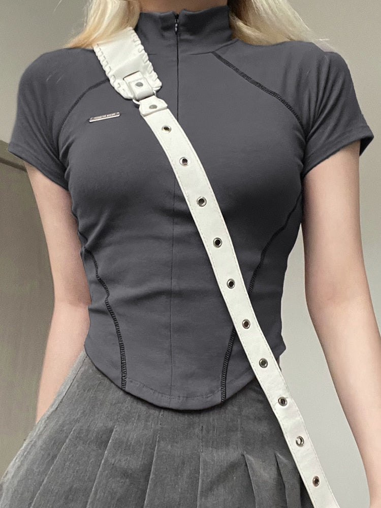Stilla | Bluse Trendy Sport Bluse Med Lynlås Kort Og Lang Ærme