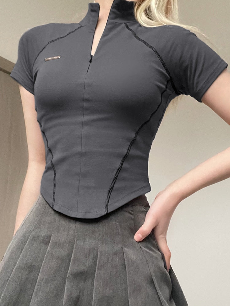 Stilla | Bluse Trendy Sport Bluse Med Lynlås Kort Og Lang Ærme