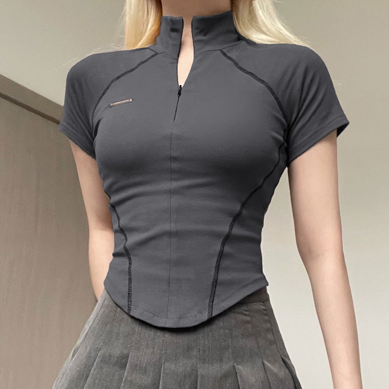 Stilla | Bluse Trendy Sport Bluse Med Lynlås Kort Og Lang Ærme