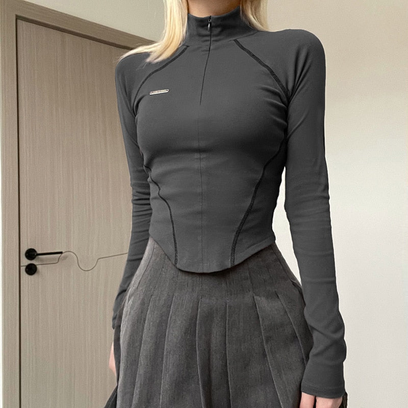 Stilla | Bluse Trendy Sport Bluse Med Lynlås Kort Og Lang Ærme