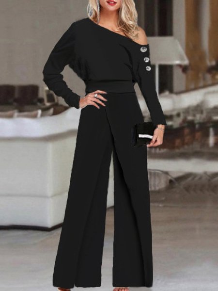Stilla | Dame Overall Af Shoulder Langærmet Bred Ben Jumpsuit