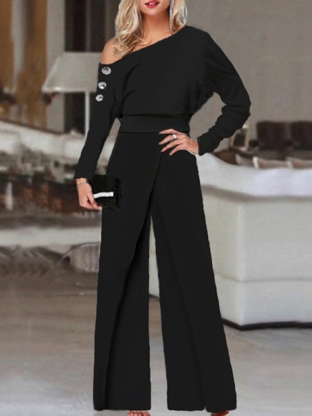Stilla | Dame Overall Af Shoulder Langærmet Bred Ben Jumpsuit