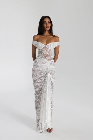 Stilla | Gennemsigtig Blonder Off Shoulder Maxi Kjole Hot på udsalg