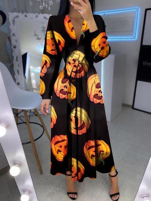 Stilla | Halloween Afslappet V-hals Lang Kjole