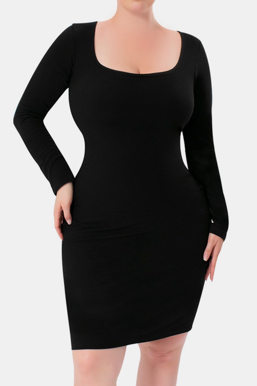 Stilla | Bae Full Size Indbygget Shapewear Square Neck Langærmet Kjole