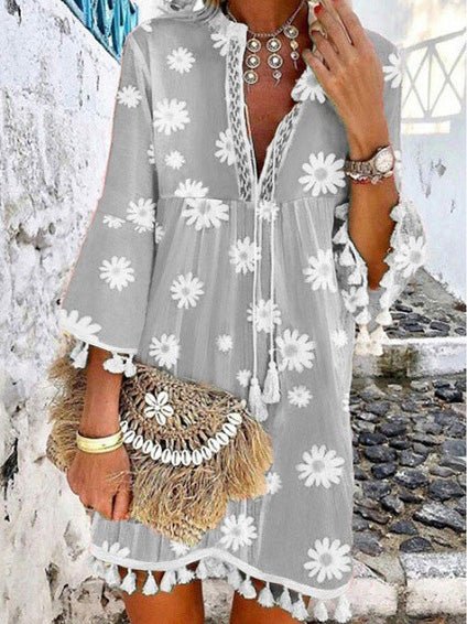 Stilla | Kvinder Kjoler Daisy Print V-hals Frynse Kjole