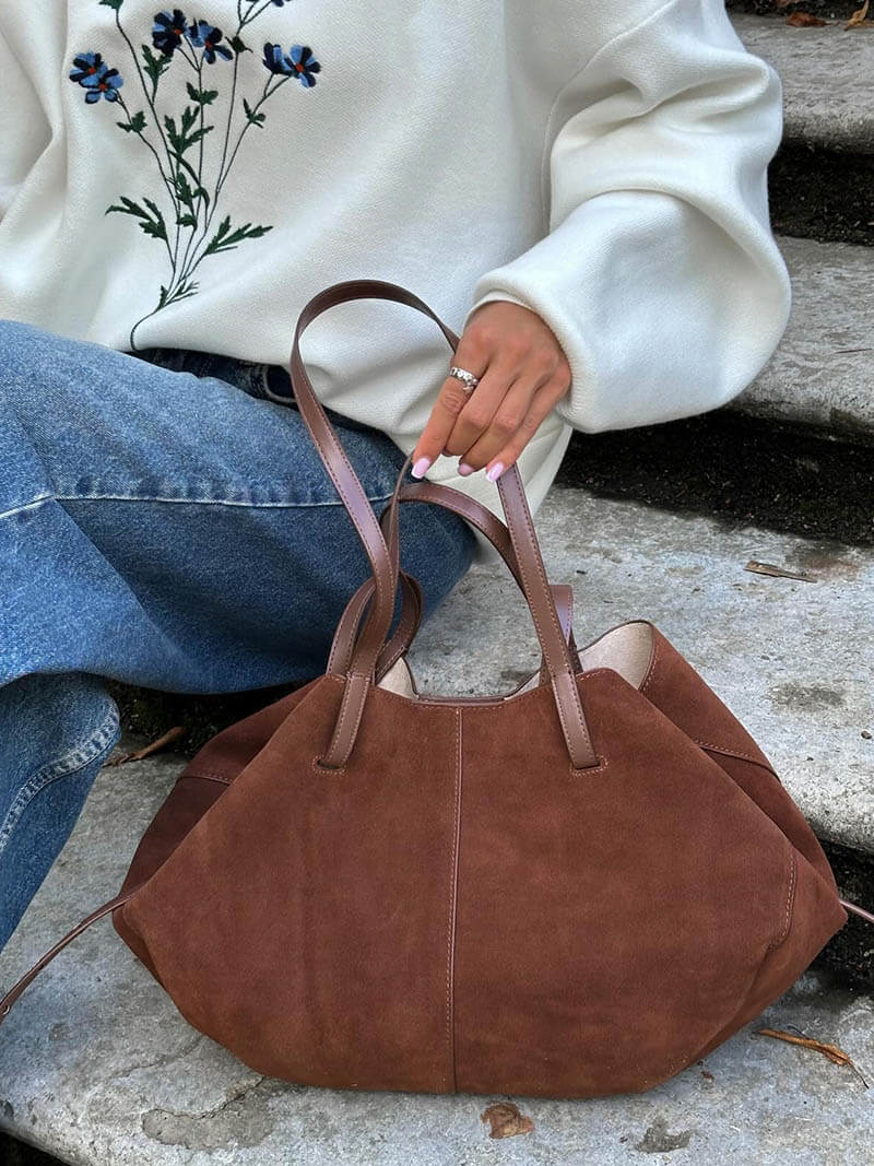 Stilla | Rummelig Dame Shopper Taske i Ruskind