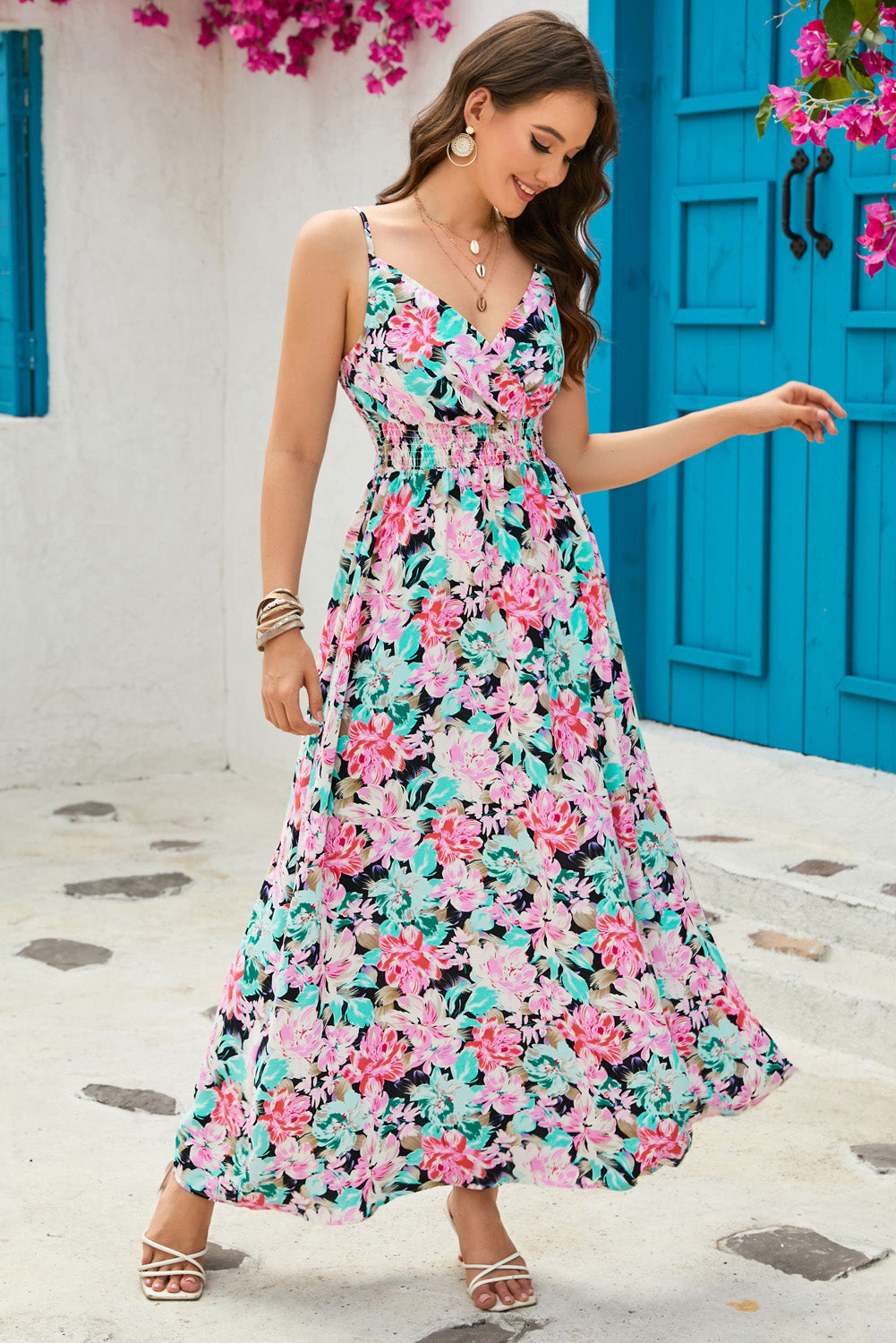 Stilla | Spaghetti Strap Surplice Neck Maxi Kjole Mode